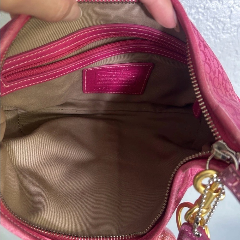 COACH Hot Pink Signature Leather Hobo Shoulder Bag - Picture 6 of 9